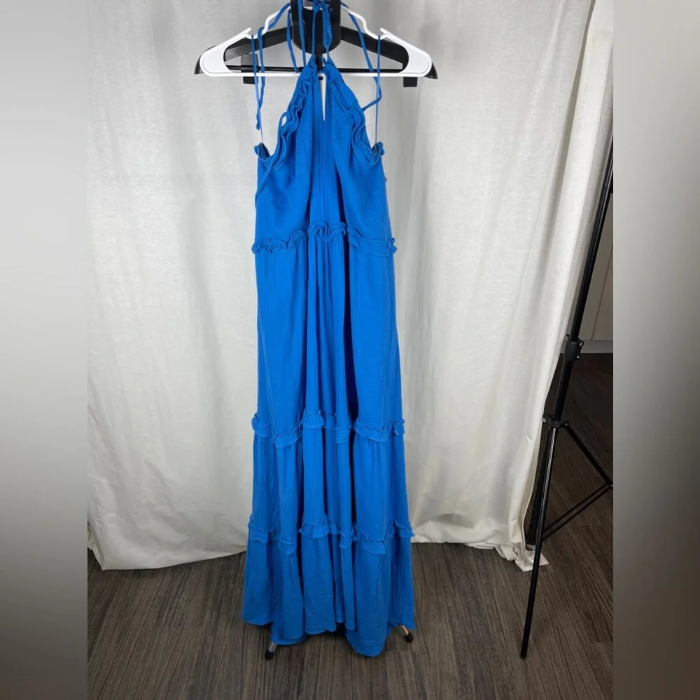 BTFL-LIFE Blue Tiered Ruffle Cotton Maxi Dress Size Large NWT